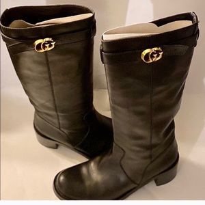 Gucci GG Logo Black Riding Boots Italy